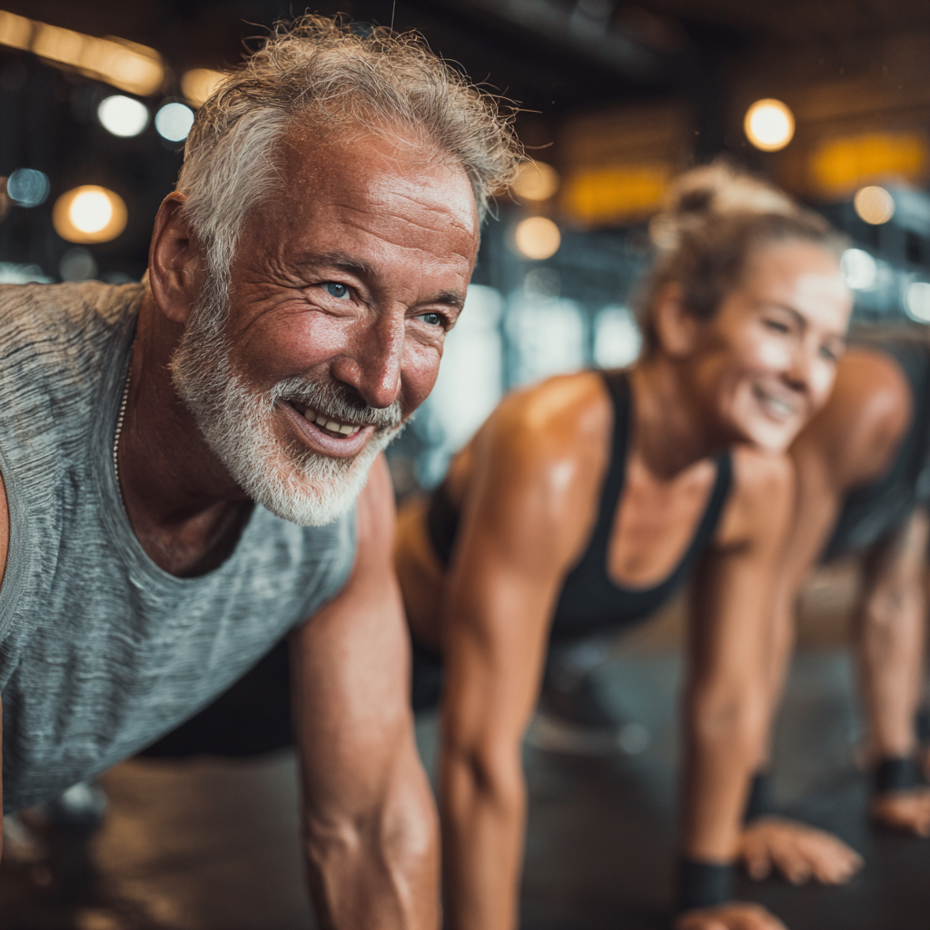 Diverse Gruppe deutscher Erwachsener verschiedener Altersgruppen beim gemeinsamen Fitness-Training im Freien